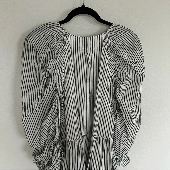 NWOT FRAME Shirred Empire Babydoll Dress Blanc Striped Black and White Large - Picture 11 of 12